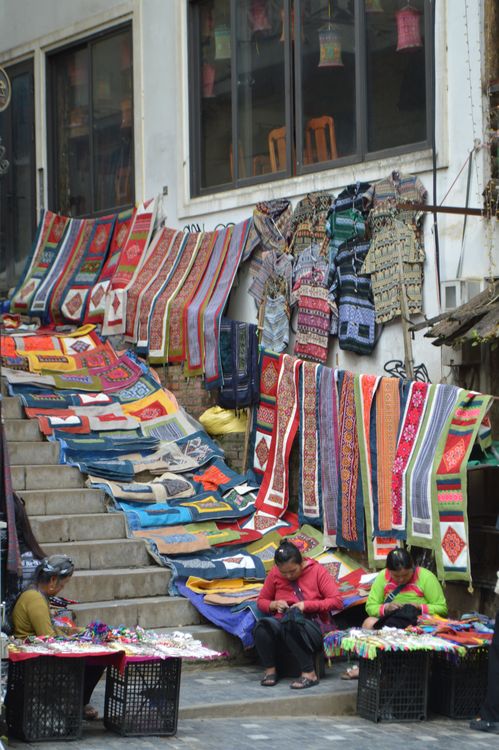 Colorful textiles at a street market